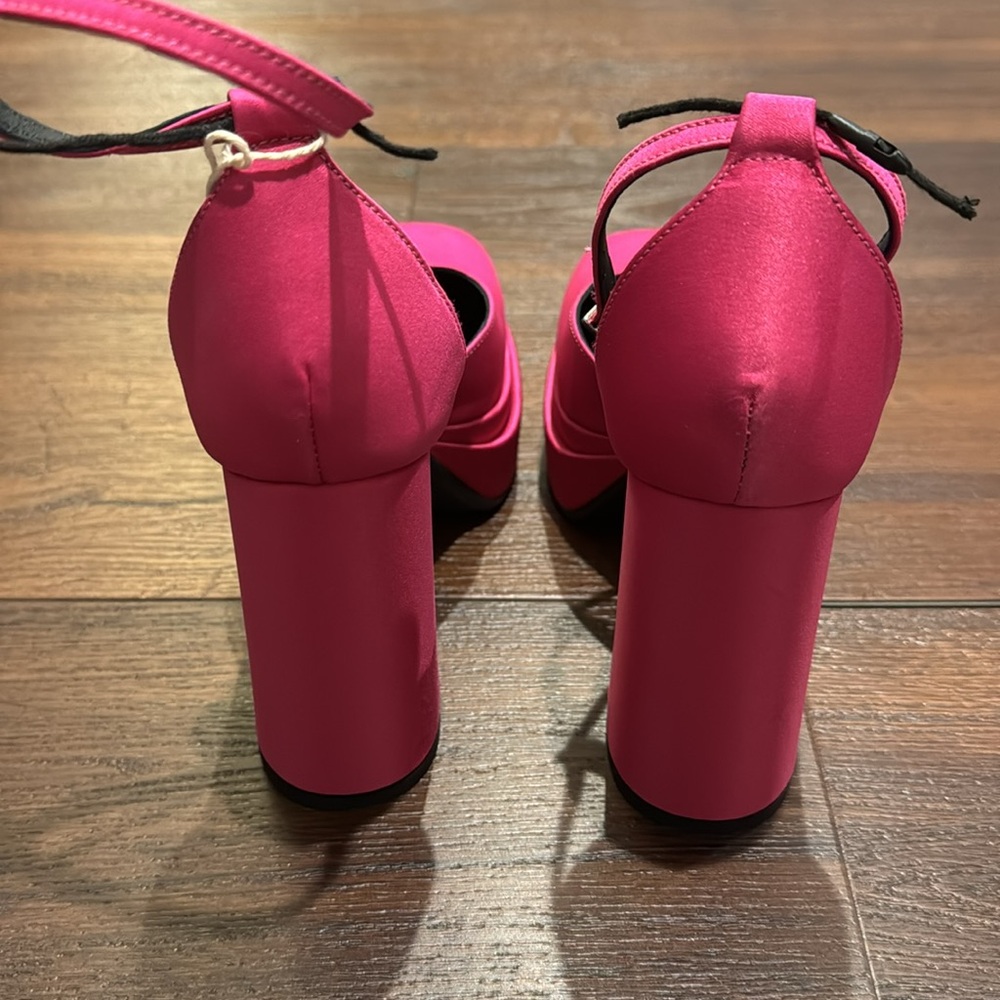 8 by Yoox NWT Pink Satin Platform Lace-up Block heel Pumps. Made in Italy. - Picture 8 of 15